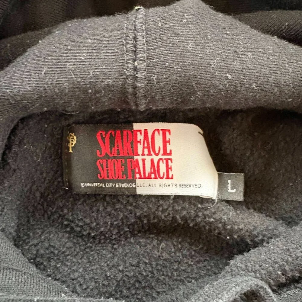Scarface X Shoe Palace PULLOVER HOODIE LARGE Black Tony Montana Movie Poster - Picture 12 of 12